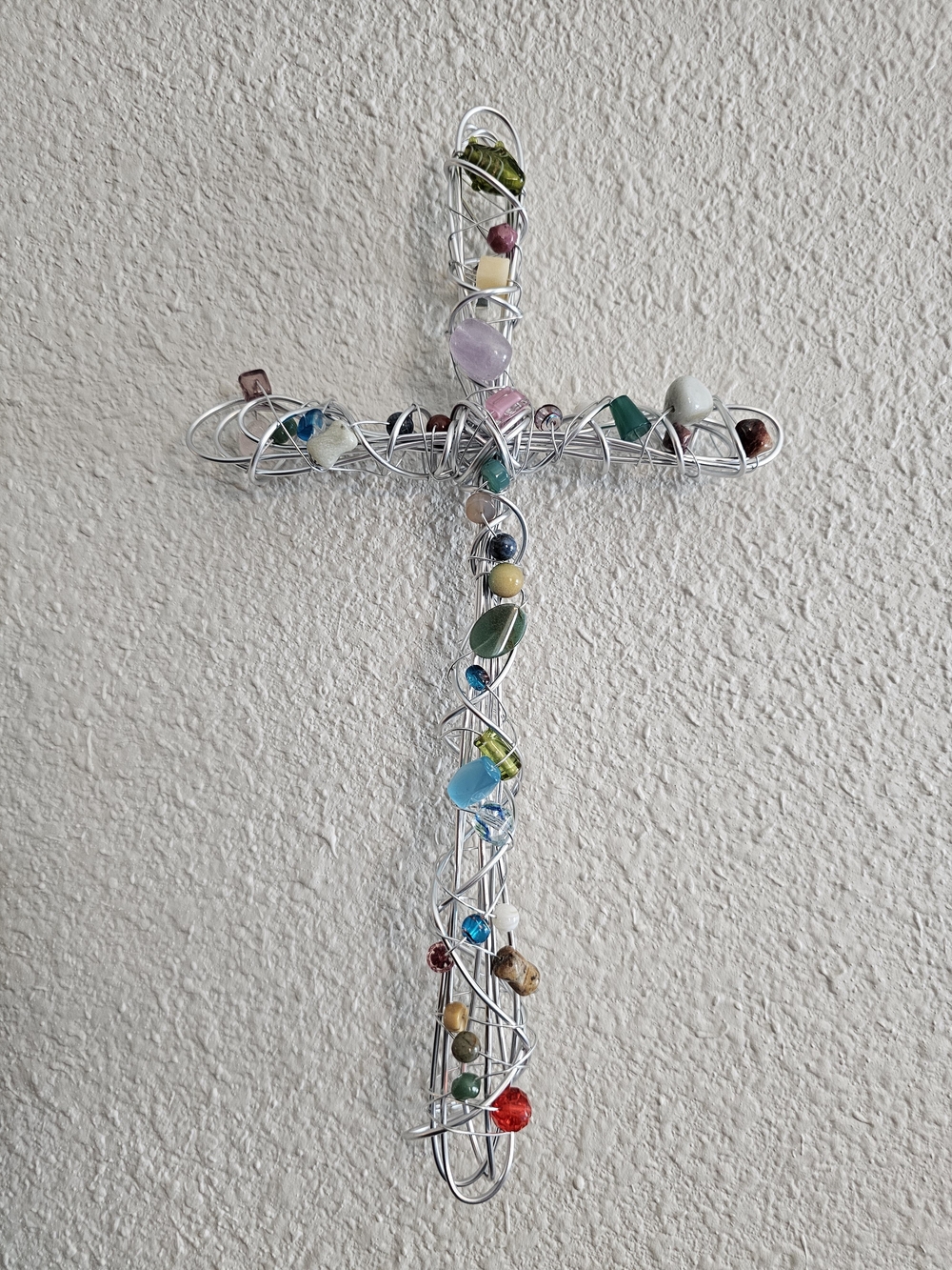 Handcrafted Multicolor Beaded Wire Cross Wall Art